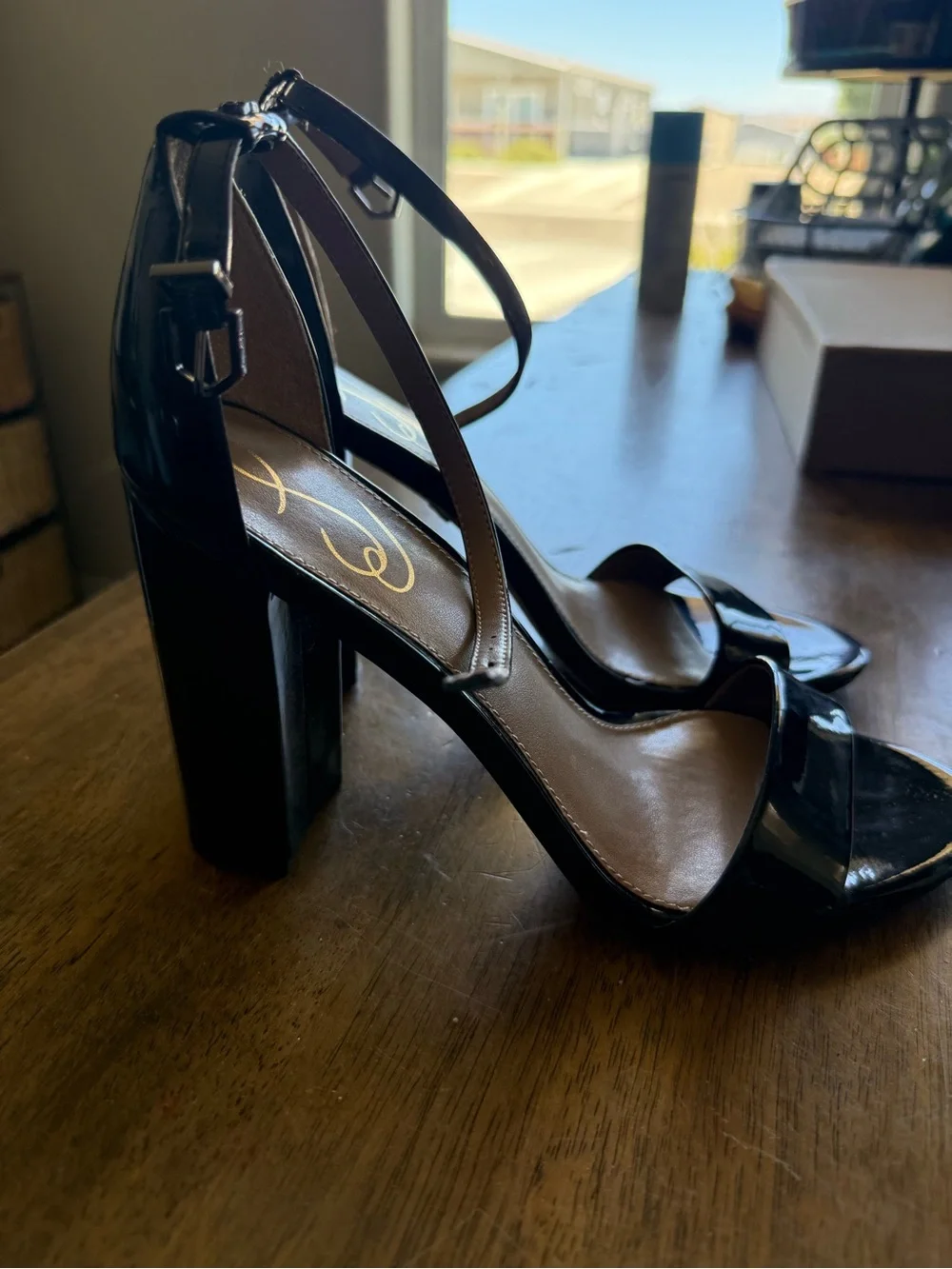 Sam Edelman Black Patent Open-Toe Ankle-Strap Heels